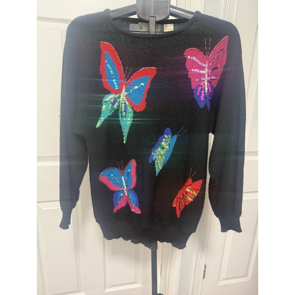 Vintage Acrylic Knits Expressly for Joyce 1980s Black Knit Sweater Size Large